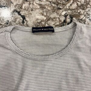 Brandy Melville Light Gray and‎ White Striped Tee